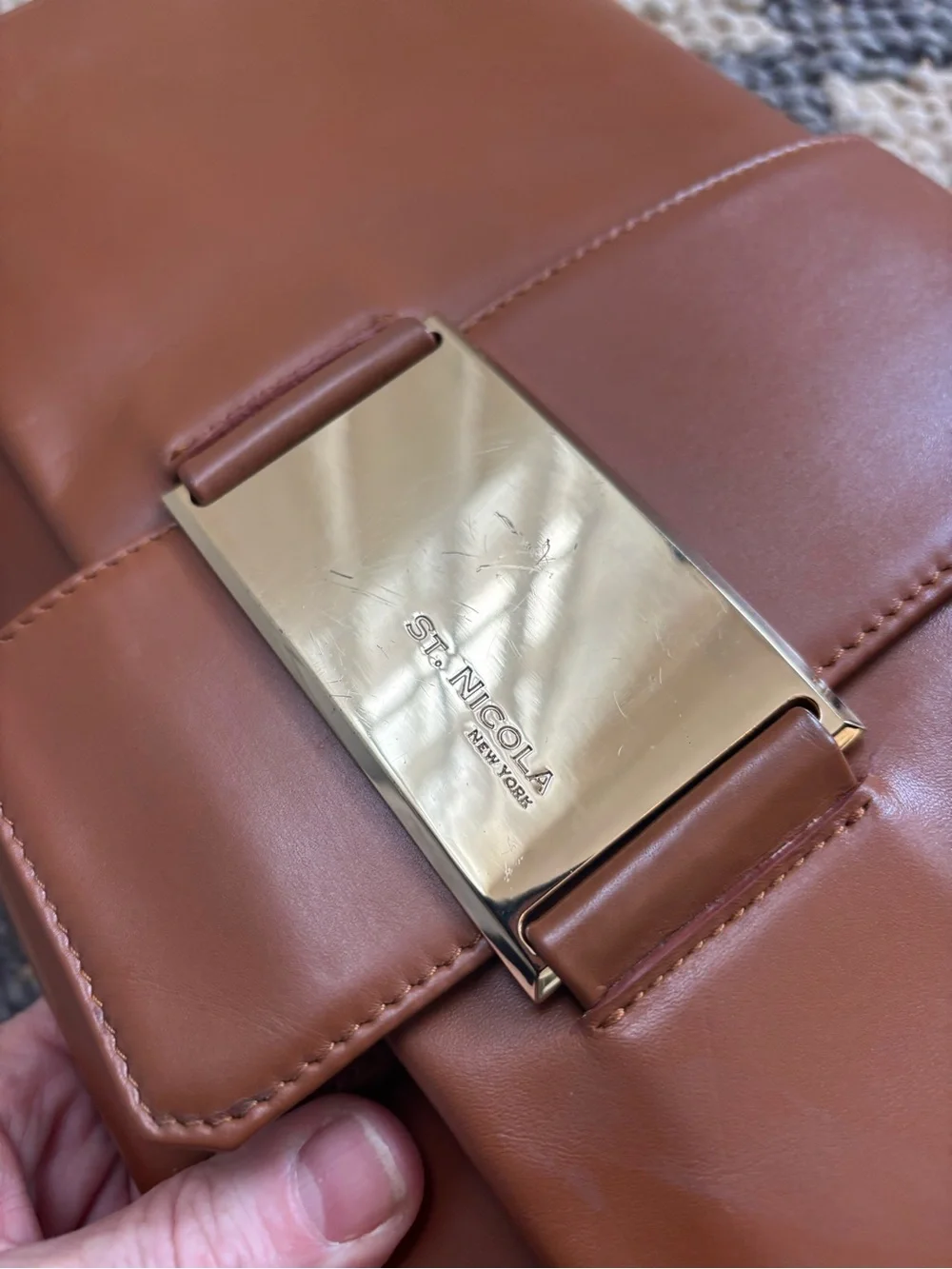 Brown Leather Clutch with Gold Hardware Oversized